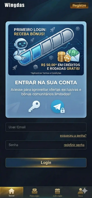 tela de login seguro oficial wingdas plataforma de cassino online brasileira 2026 com cadeado de segurança