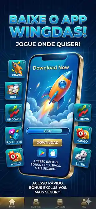 interface do aplicativo oficial wingdas funcionando em smartphone android e iphone com bônus de cadastro ativado